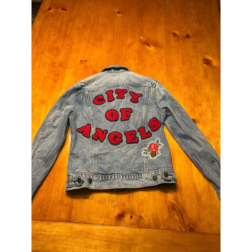 Lucky Brand City of Angels Denim Jacket Womens Small Blue Light Wash Rose Patch - Picture 11 of 13